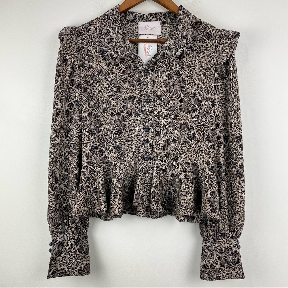 Blush Black and Cream Floral Button Down Shirt